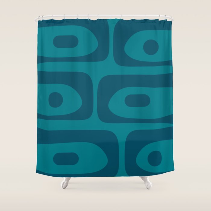 Mid Century Modern Piquet Abstract Pattern in Teal and Blue Shower Curtain Gallery Image 1