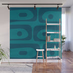 Mid Century Modern Piquet Abstract Pattern in Teal and Blue Wall Mural Gallery Image 1