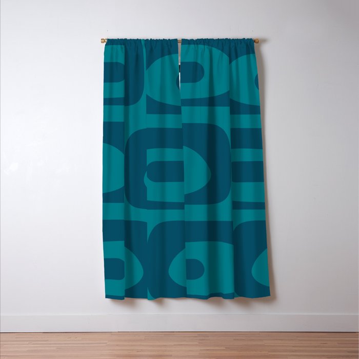Mid Century Modern Piquet Abstract Pattern in Teal and Blue Window Curtain Gallery Image 3