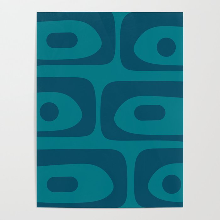 Mid Century Modern Piquet Abstract Pattern in Teal and Blue Poster Gallery Image 1