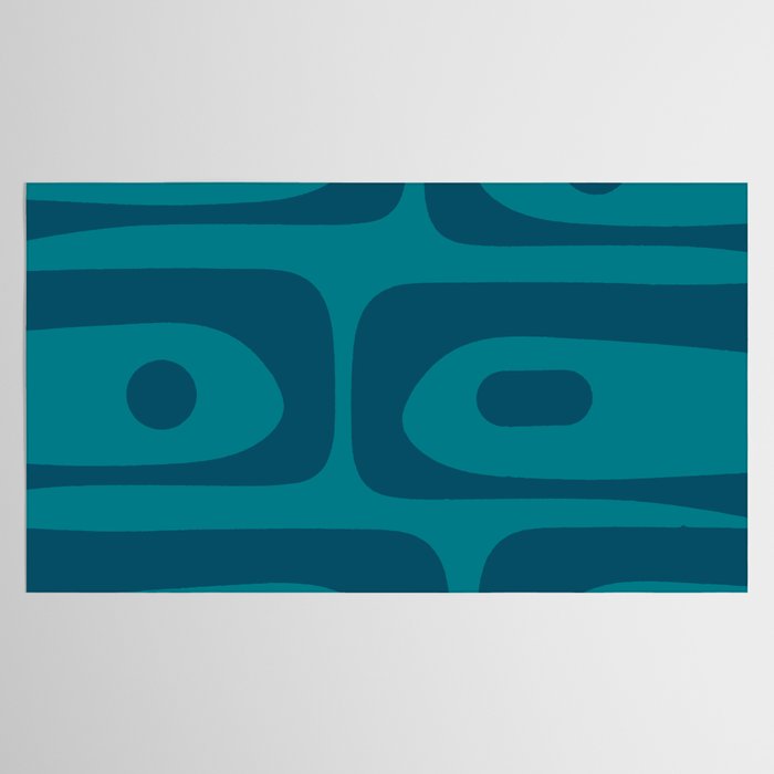 Mid Century Modern Piquet Abstract Pattern in Teal and Blue Tablecloth Gallery Image 2