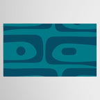 Mid Century Modern Piquet Abstract Pattern in Teal and Blue Tablecloth Gallery Image 2