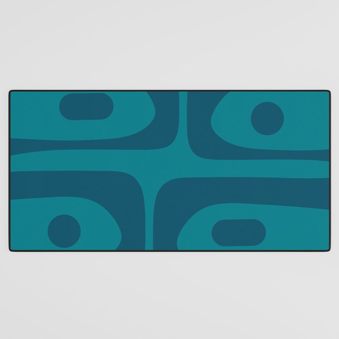 Mid Century Modern Piquet Abstract Pattern in Teal and Blue Desk Mat Gallery Image 3