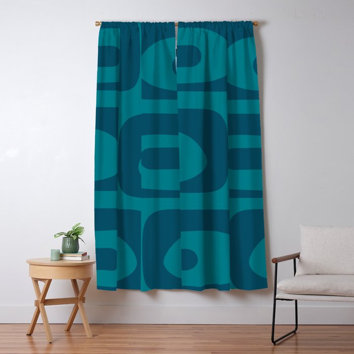 Mid Century Modern Piquet Abstract Pattern in Teal and Blue Window Curtain Gallery Image 5