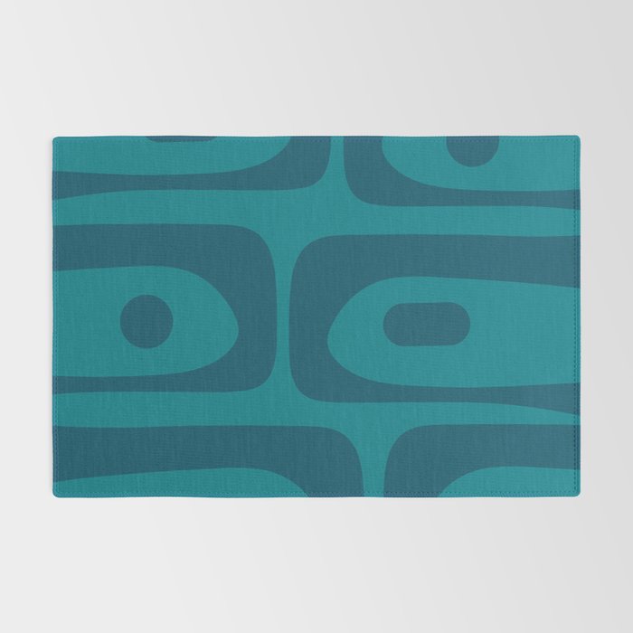 Mid Century Modern Piquet Abstract Pattern in Teal and Blue Rug Gallery Image 2