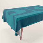 Mid Century Modern Piquet Abstract Pattern in Teal and Blue Tablecloth Gallery Image 1