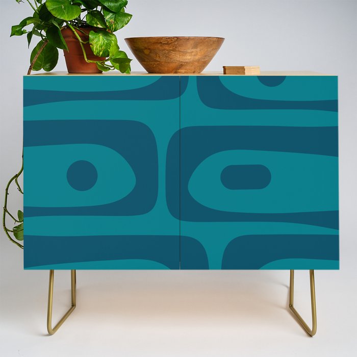 Mid Century Modern Piquet Abstract Pattern in Teal and Blue Credenza Gallery Image 1