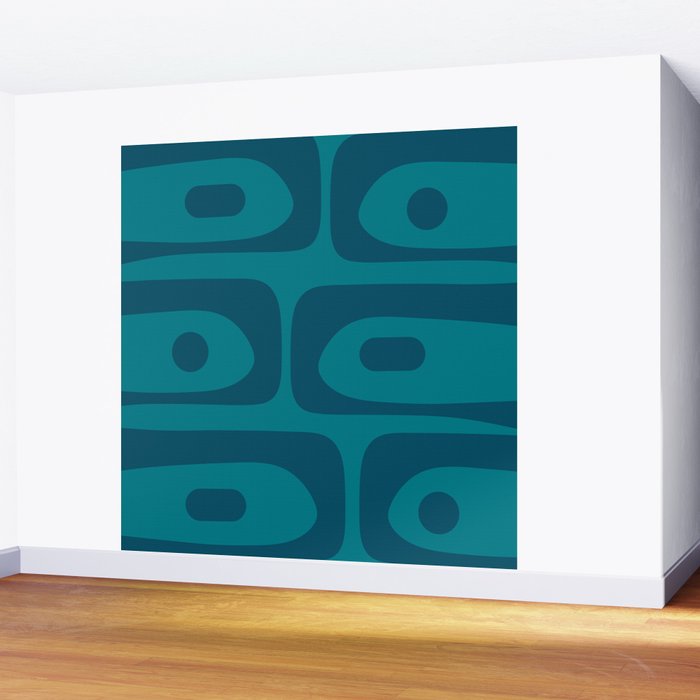 Mid Century Modern Piquet Abstract Pattern in Teal and Blue Wall Mural Gallery Image 2