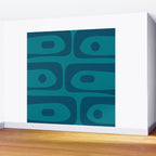 Mid Century Modern Piquet Abstract Pattern in Teal and Blue Wall Mural Gallery Image 2