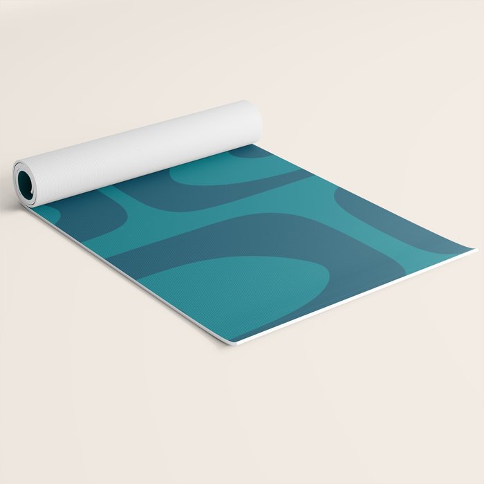 Mid Century Modern Piquet Abstract Pattern in Teal and Blue Yoga Mat Gallery Image 2