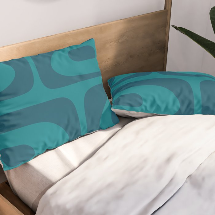 Mid Century Modern Piquet Abstract Pattern in Teal and Blue Pillow Sham Gallery Image 2