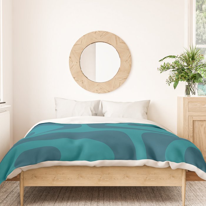 Mid Century Modern Piquet Abstract Pattern in Teal and Blue Duvet Cover Gallery Image 3