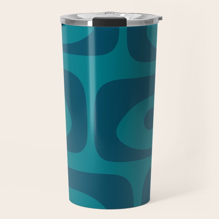 Mid Century Modern Piquet Abstract Pattern in Teal and Blue Travel Mug Gallery Image 1