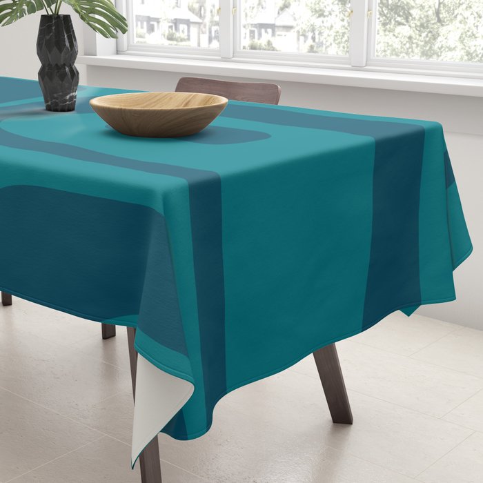 Mid Century Modern Piquet Abstract Pattern in Teal and Blue Tablecloth Gallery Image 3
