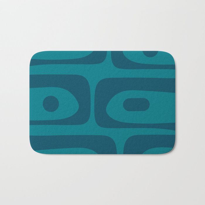 Mid Century Modern Piquet Abstract Pattern in Teal and Blue Bath Mat Gallery Image 1