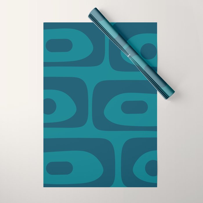 Mid Century Modern Piquet Abstract Pattern in Teal and Blue Wrapping Paper Gallery Image 1