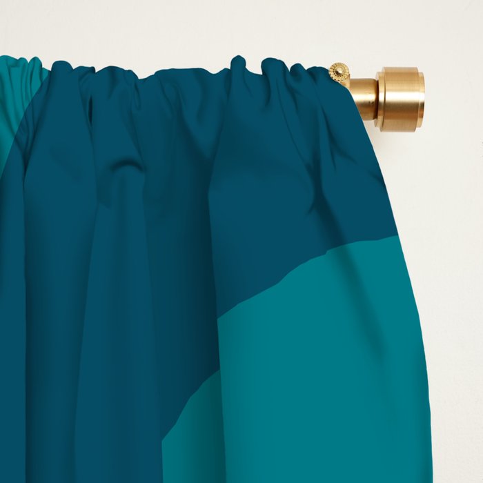 Mid Century Modern Piquet Abstract Pattern in Teal and Blue Window Curtain Gallery Image 2