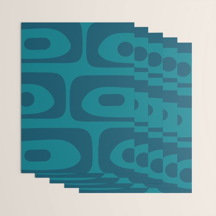 Mid Century Modern Piquet Abstract Pattern in Teal and Blue Wrapping Paper Gallery Image 3