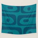 Mid Century Modern Piquet Abstract Pattern in Teal and Blue Wall Tapestry Gallery Image 4