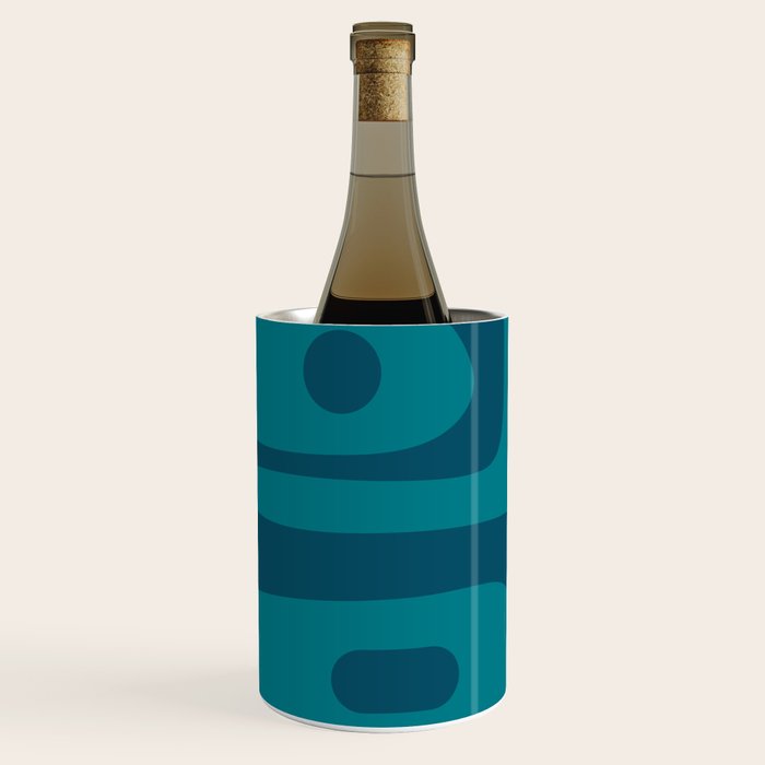 Mid Century Modern Piquet Abstract Pattern in Teal and Blue Wine Chiller Gallery Image 2