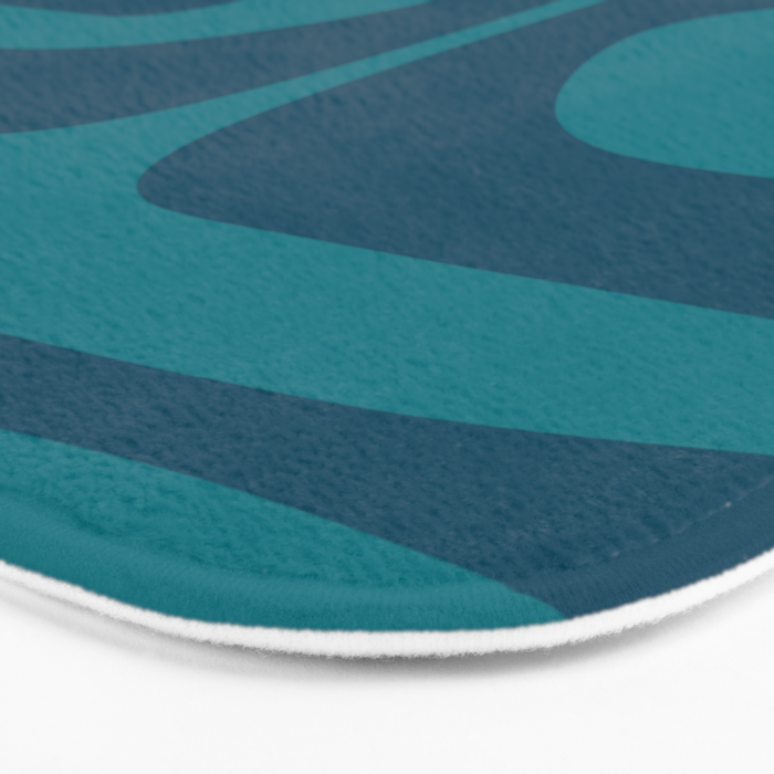 Mid Century Modern Piquet Abstract Pattern in Teal and Blue Bath Mat Gallery Image 3