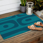Mid Century Modern Piquet Abstract Pattern in Teal and Blue Outdoor Rug Gallery Image 2