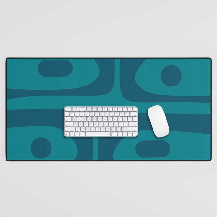 Mid Century Modern Piquet Abstract Pattern in Teal and Blue Desk Mat Gallery Image 1