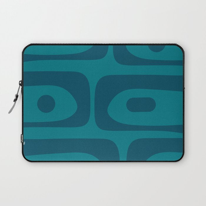 Mid Century Modern Piquet Abstract Pattern in Teal and Blue Laptop Sleeve Gallery Image 1