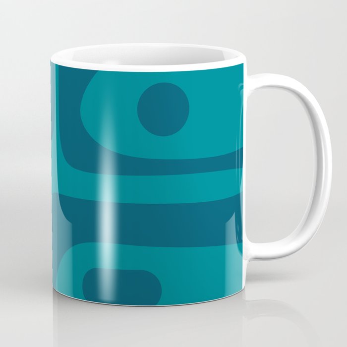 Mid Century Modern Piquet Abstract Pattern in Teal and Blue Coffee Mug Gallery Image 1
