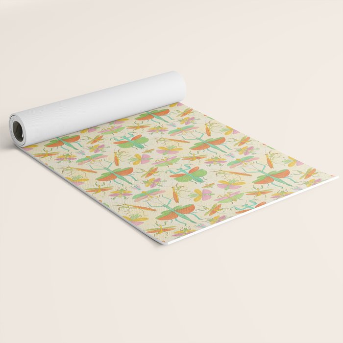 Whimsical Praying Mantis Retro Colors  Yoga Mat Gallery Image 2