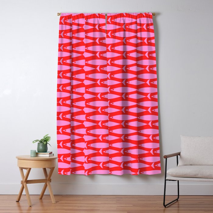 Geometric Fish Preppy Pink and Red Pattern Window Curtain Gallery Image 5