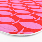 Geometric Fish Preppy Pink and Red Pattern Bath Mat Gallery Image 3