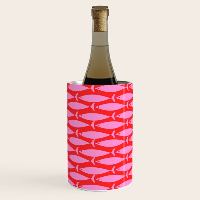 Geometric Fish Preppy Pink and Red Pattern Wine Chiller Gallery Image 3