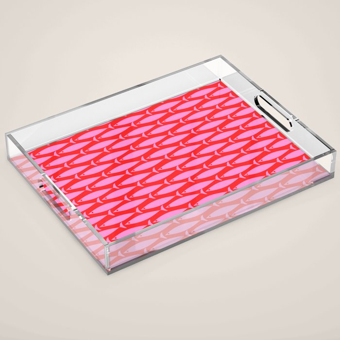 Geometric Fish Preppy Pink and Red Pattern Acrylic Tray Gallery Image 1