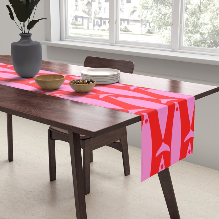 Geometric Fish Preppy Pink and Red Pattern Table Runner Gallery Image 2