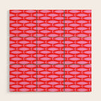 Geometric Fish Preppy Pink and Red Pattern Wood Wall Art Gallery Image 1