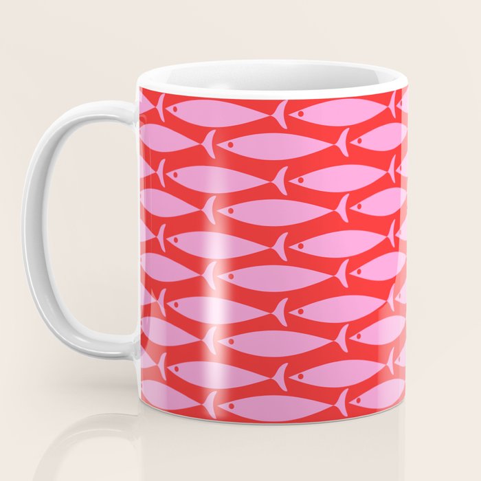 Geometric Fish Preppy Pink and Red Pattern Coffee Mug Gallery Image 3