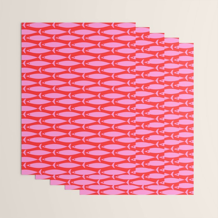 Geometric Fish Preppy Pink and Red Pattern Wrapping Paper Gallery Image 3