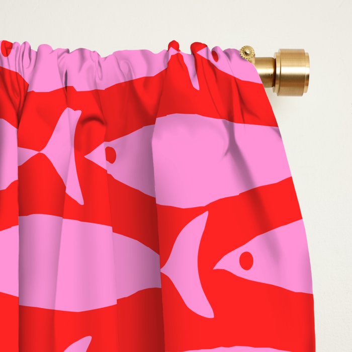 Geometric Fish Preppy Pink and Red Pattern Window Curtain Gallery Image 2