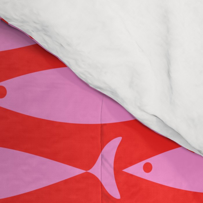Geometric Fish Preppy Pink and Red Pattern Comforter Gallery Image 4