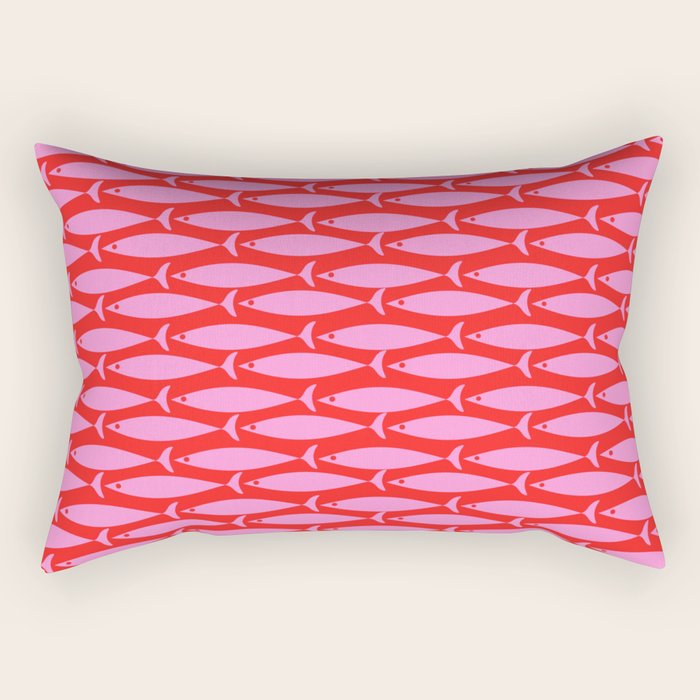 Geometric Fish Preppy Pink and Red Pattern Rectangular Pillow Gallery Image 1