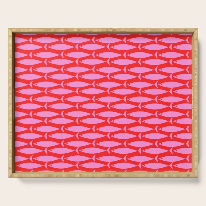 Geometric Fish Preppy Pink and Red Pattern Serving Tray Gallery Image 1