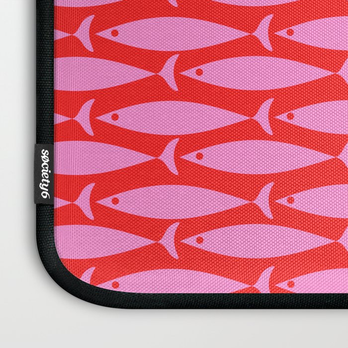 Geometric Fish Preppy Pink and Red Pattern Laptop Sleeve Gallery Image 3