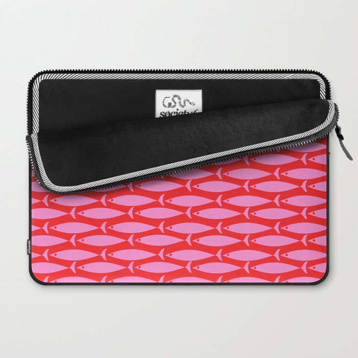 Geometric Fish Preppy Pink and Red Pattern Laptop Sleeve Gallery Image 2