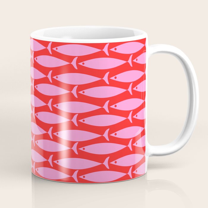 Geometric Fish Preppy Pink and Red Pattern Coffee Mug Gallery Image 1