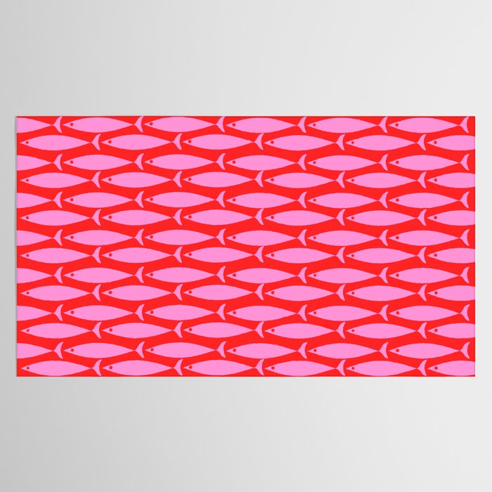 Geometric Fish Preppy Pink and Red Pattern Tablecloth Gallery Image 2