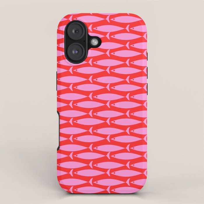 Geometric Fish Preppy Pink and Red Pattern iPhone Case Gallery Image 1