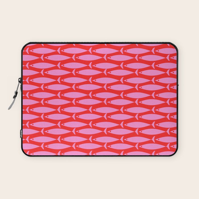 Geometric Fish Preppy Pink and Red Pattern Laptop Sleeve Gallery Image 1