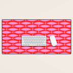 Geometric Fish Preppy Pink and Red Pattern Desk Mat Gallery Image 1