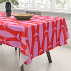 Geometric Fish Preppy Pink and Red Pattern Tablecloth Gallery Image 3